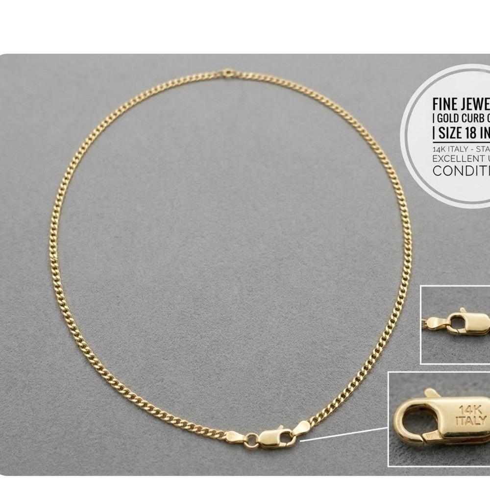 14K Yellow Gold Curb Chain Necklace 18 Inch Italy Stamped Fine Jewelry